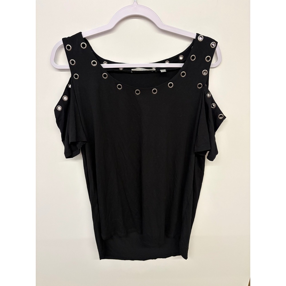 Goth Grunge Cold Shoulder Grommet Top Cyrus Women Large Black